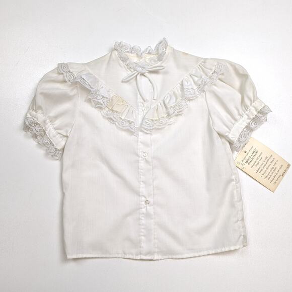 Vintage Monte Carlo Blouse Girls Sz 5T White Yoke Frilly Girly Layering Lace - Picture 1 of 5